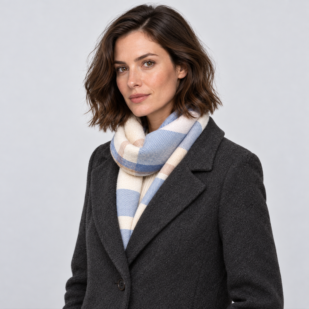 Women's Scarf Check Tassel Brushed Soft - detail