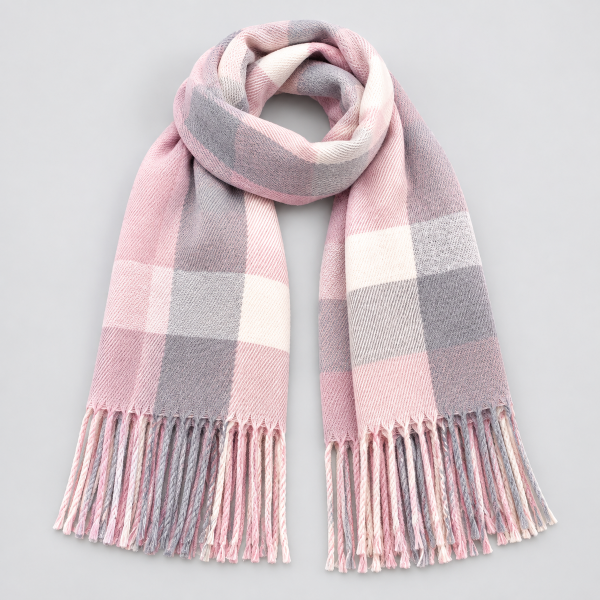 Women's Scarf Check Tassel Brushed Soft - Pink