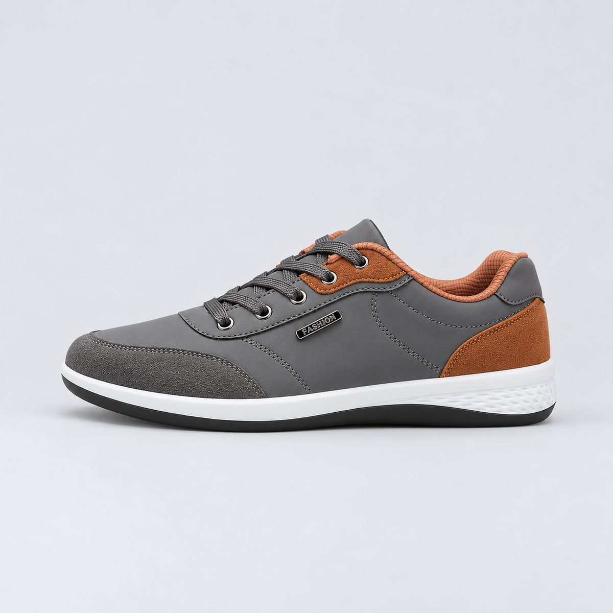 Men's Trainers Lace-Up with Contrast Heel - Grey