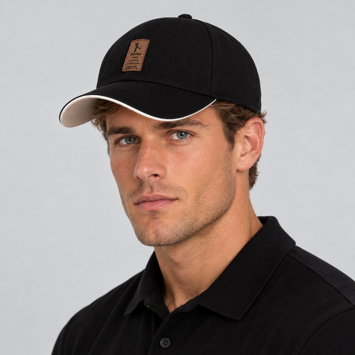 Men's Baseball Cap Twill Curved Peak Contrast Brim - Black