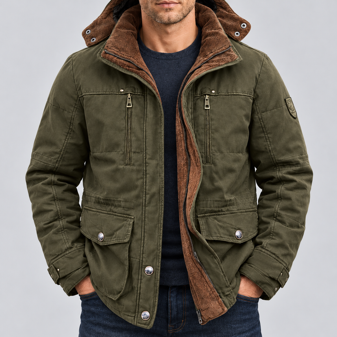Men's Waterproof Winter Jacket Hooded Fleece Lined