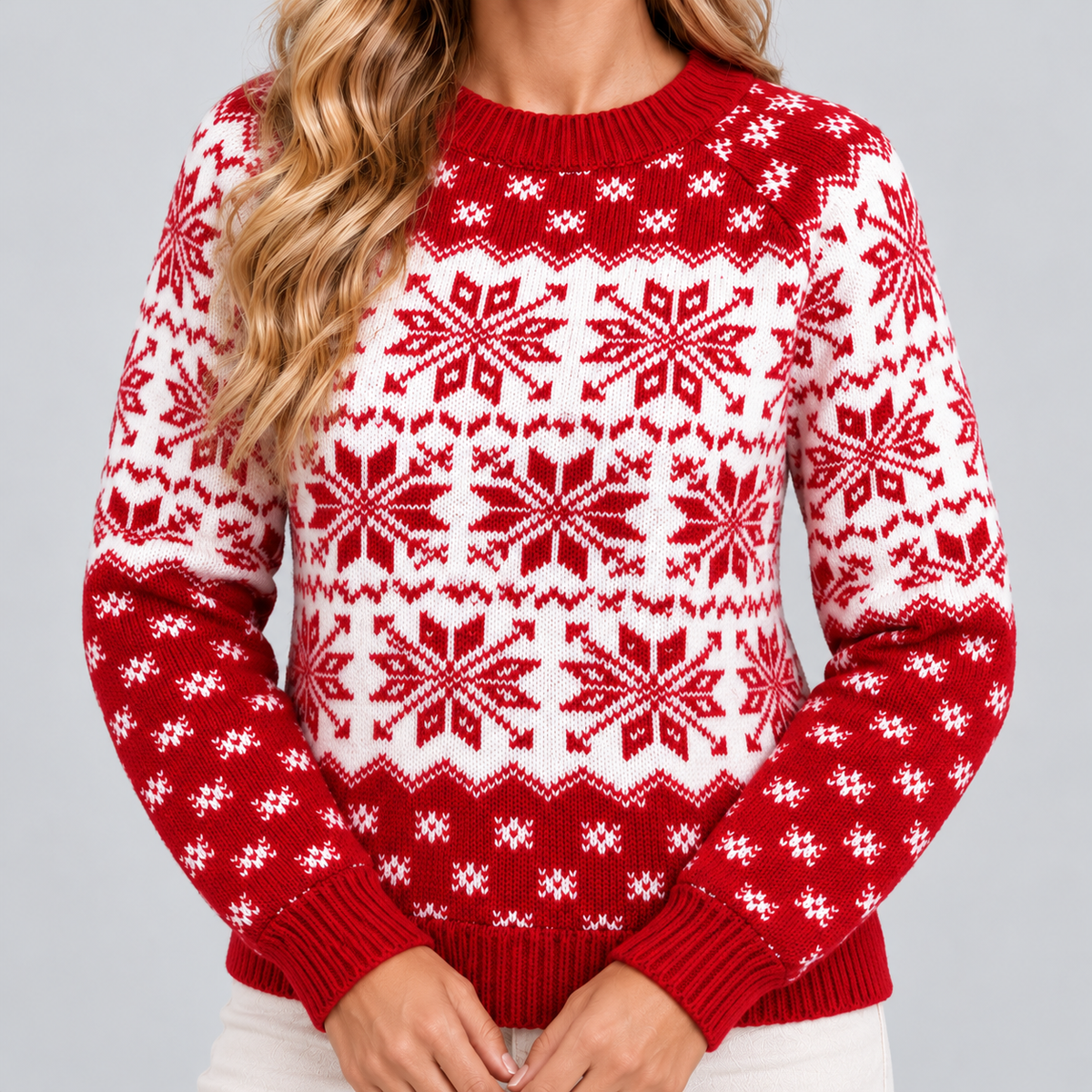 Women's Fair Isle Jumper Snowflake Christmas Knit - detail