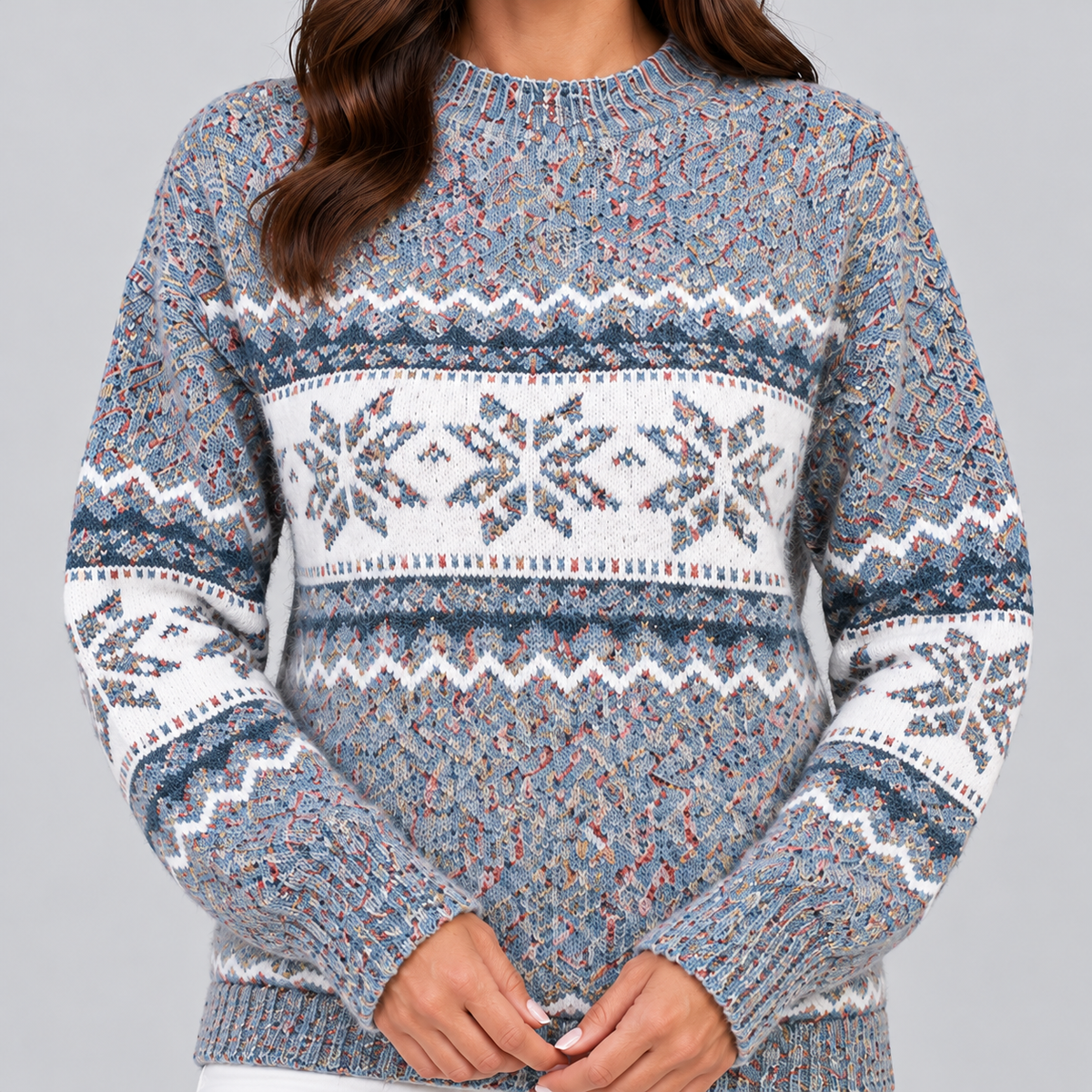 Women's Fair Isle Jumper Crew Neck Christmas Knit - detail