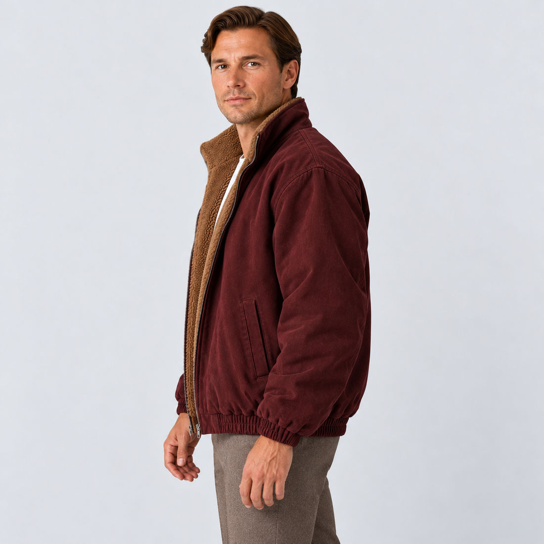Men's Winter Jacket Stand Collar Full Zip