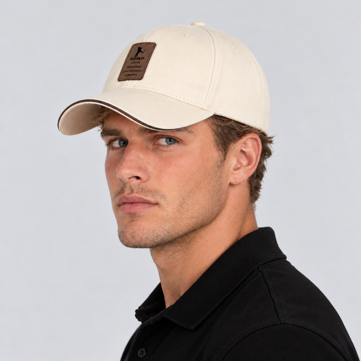Men's Baseball Cap Twill Curved Peak Contrast Brim - Beige, side