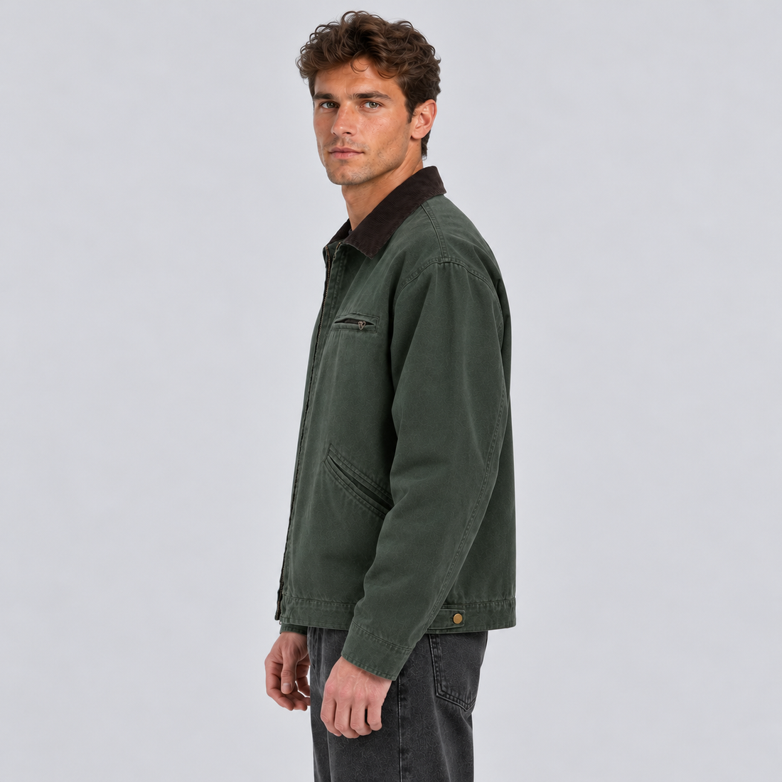 Men's Barn Jacket Canvas Corduroy Collar Zip Up