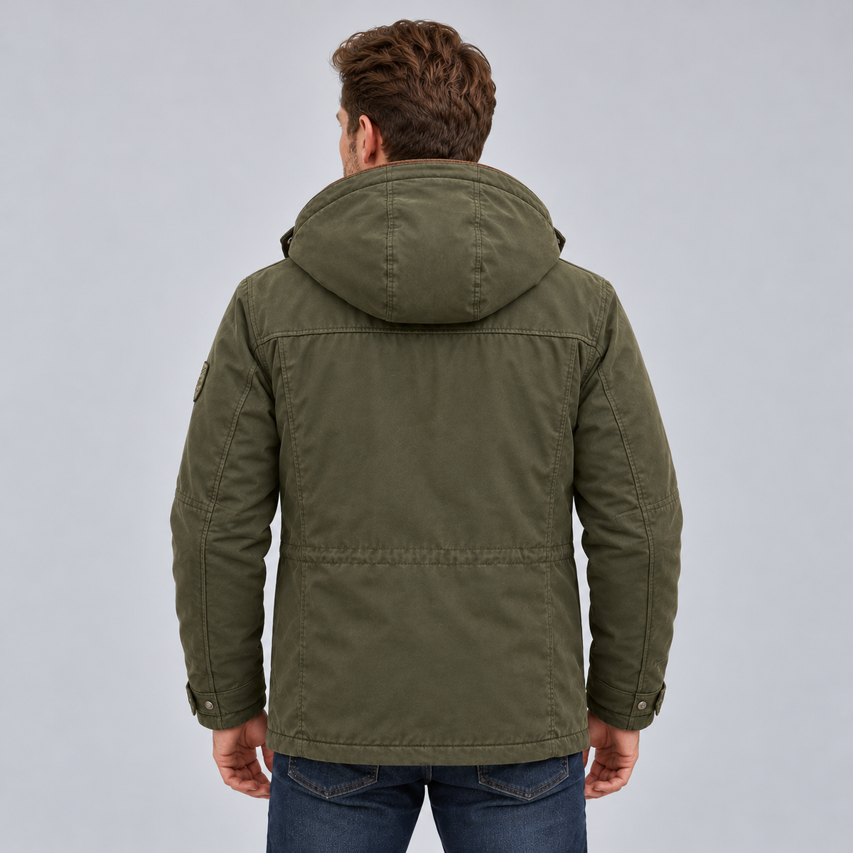 Men's Waterproof Winter Jacket Hooded Fleece Lined - Green, back