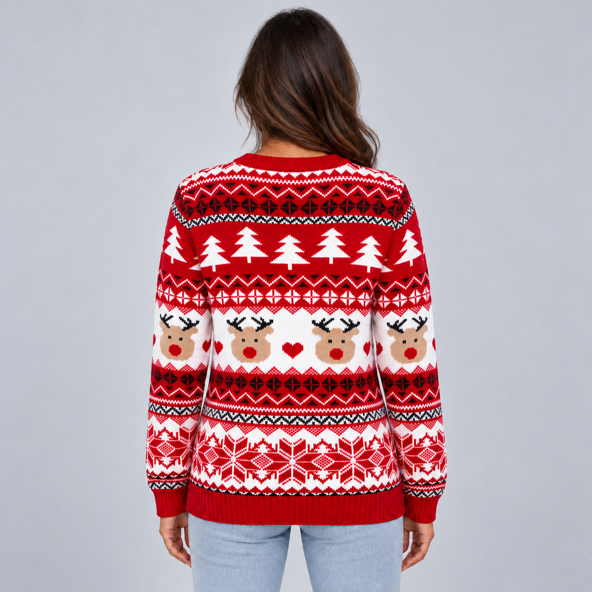 Women's Christmas Jumper Reindeer Crew Neck Knit - back