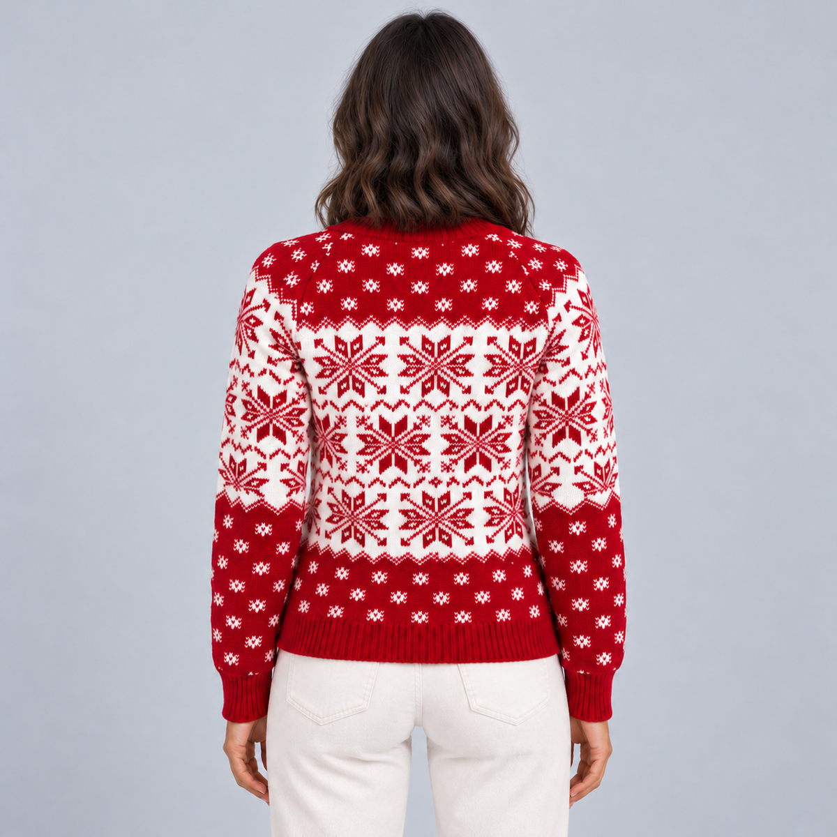 Women's Fair Isle Jumper Snowflake Christmas Knit - back