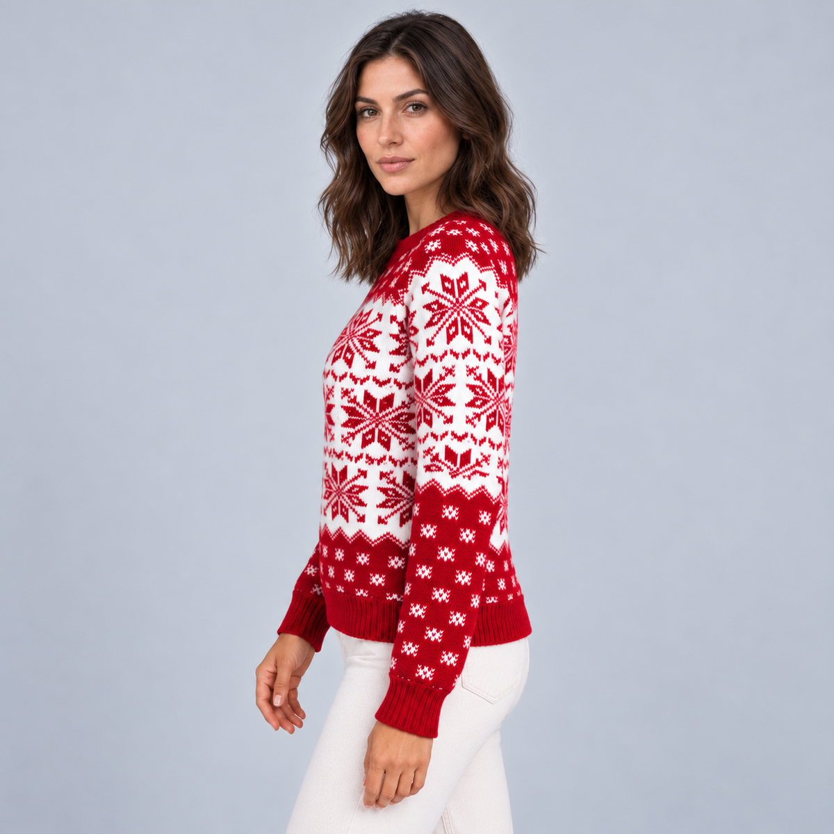 Women's Fair Isle Jumper Snowflake Christmas Knit - side