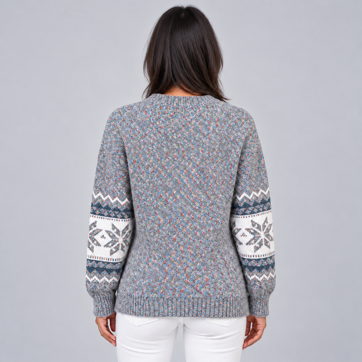 Women's Fair Isle Jumper Crew Neck Christmas Knit - Grey, back
