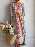 Ghislaine™ | Women's Relaxed Multicolor V-Neck Floral Evening Dress