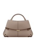 Women's Structured Leather Top Handle Bag with Curved Side Panels