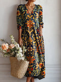 Emilia™ | Women's Draped Long Sleeve Floral Evening Dress