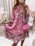 Mathilde™ | Women's V-Neck Long Sleeve Floral Evening Midi Dress