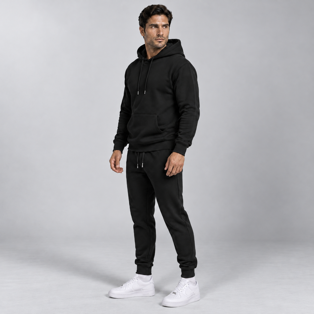 Men's Hoodie and Joggers Tracksuit Set Relaxed - Black, side