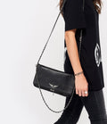 Women's Slim Faux Leather Foldover Shoulder Bag with Chain Strap